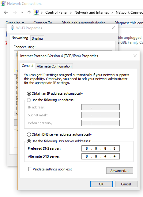Change DNS resolve to Google Public DNS